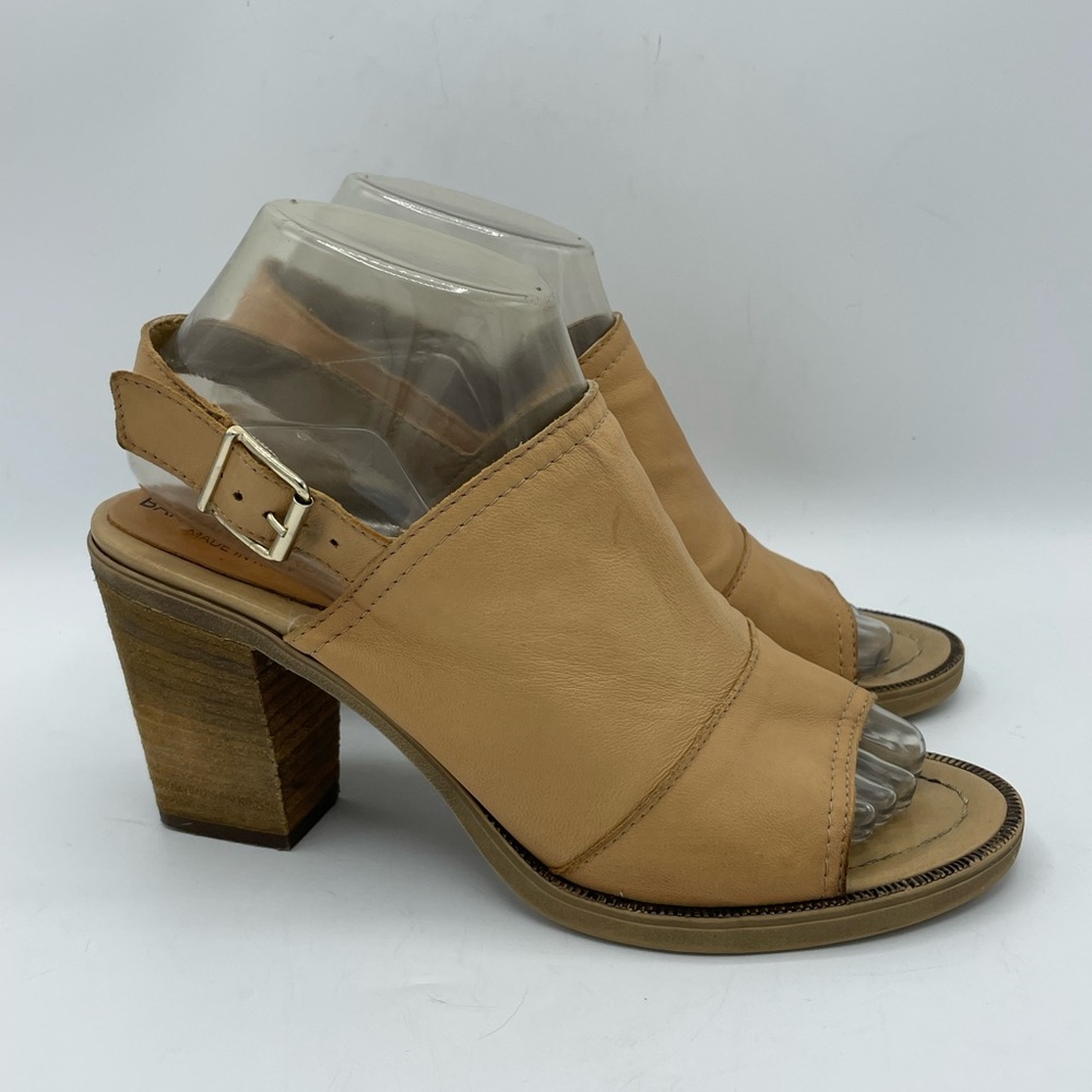 Barbara Barbieri Tan Leather Slingback Block Chunky Heel Open Toe Sandals